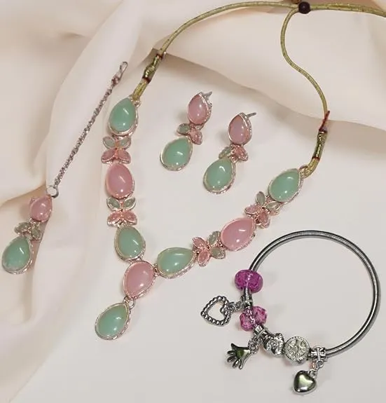 Illusion Jewellery Combo Set for Women | Traditional Necklace with Earrings, Bracelet & Maang Tikka | Elegant Ethnic & Festive Gift Set