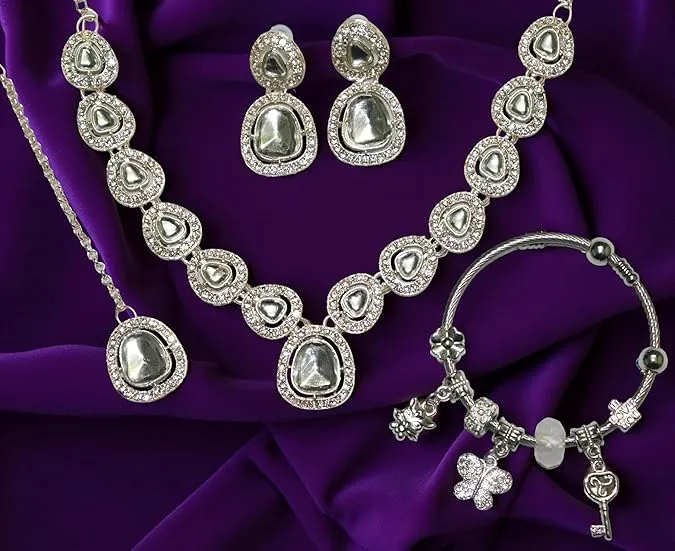 Illusion Elegant Aqua Blue Jewellery Set for Women & Girls | Necklace, Earrings & Bracelet Combo | Fashion Jewellery Gift Set